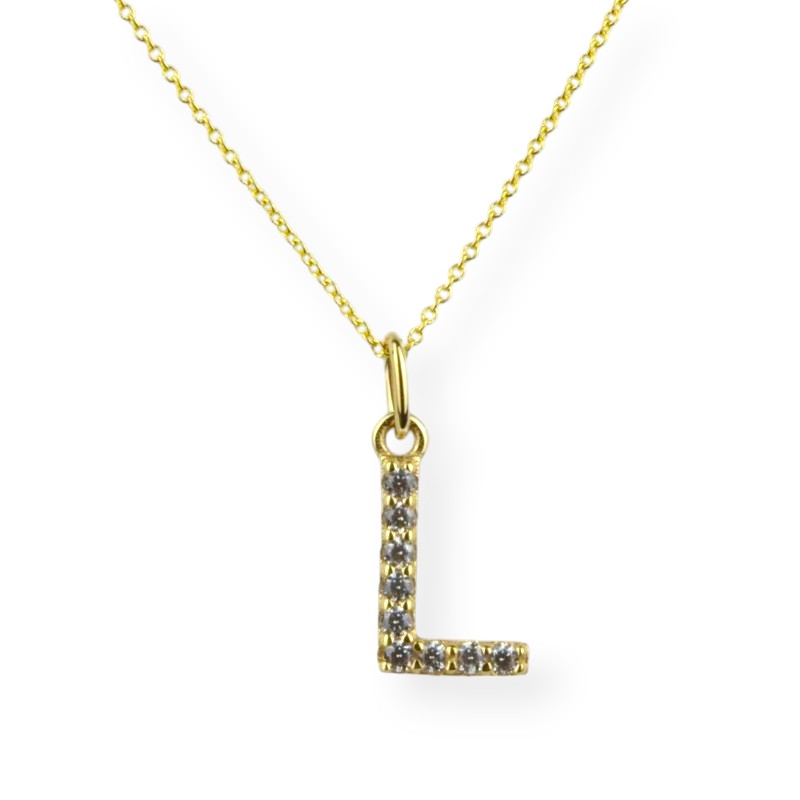 Schmidt Buchstaben Kette L für Damen, 375 Gold, Zirkonia, 45cm – Goldfarben