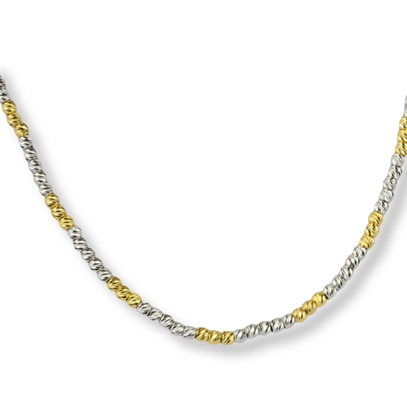 Schmidt Collier für Damen, 925 Silber zweifarbig, facettierte Kugeln, 45cm, Karabinerverschluss