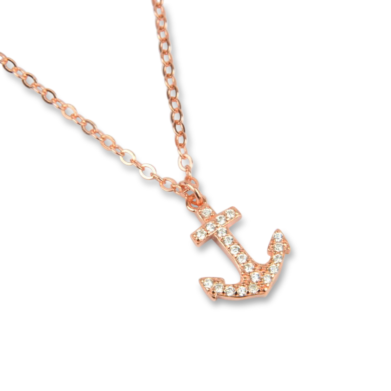 Schmidt Damen Kette Roségold, 925 Silber vergoldet, Zirkonia Anker, 40-45 cm