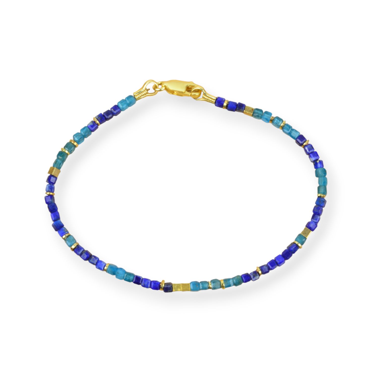Schmidt Armband Damen, Lapis & Apatit Würfeln, vergoldetes Silber, 18,5cm