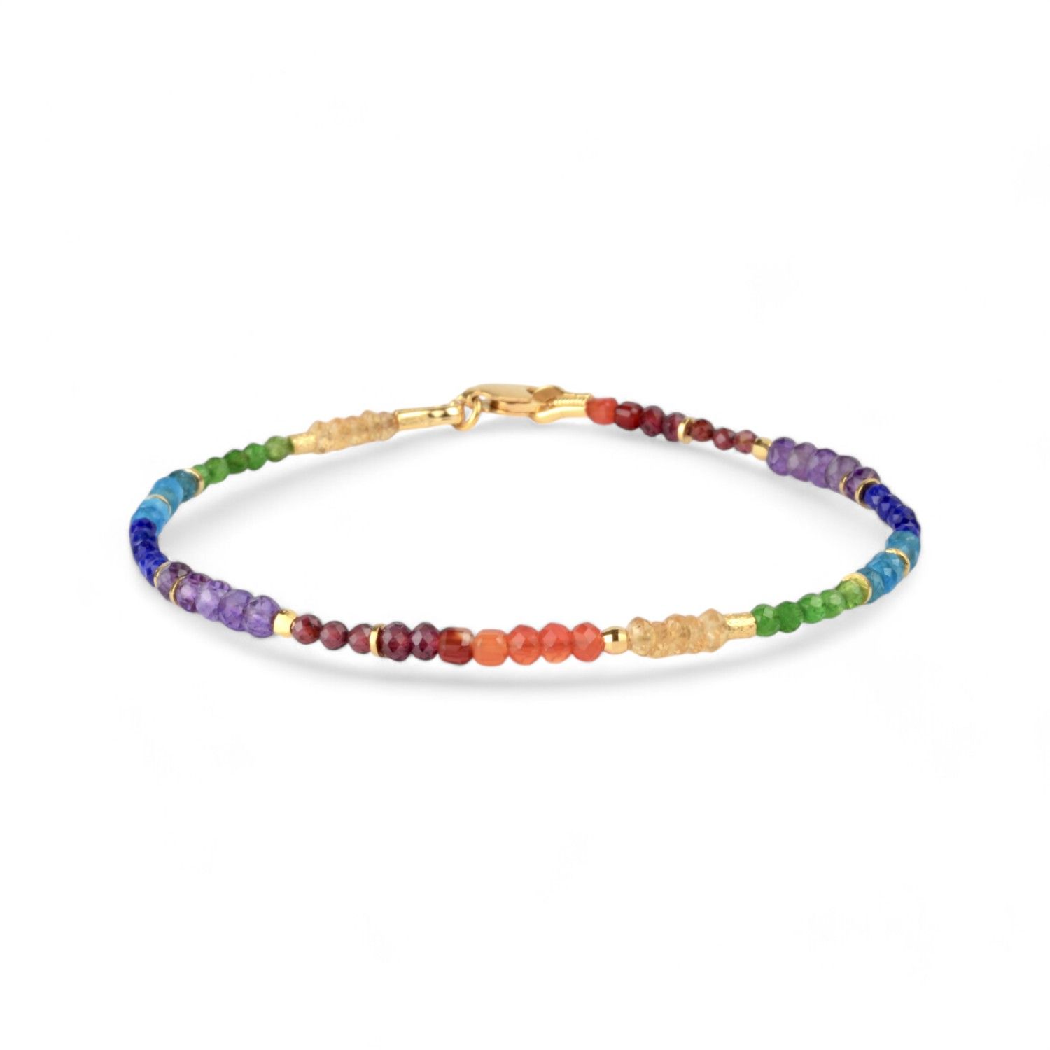 Schmidt Armband für Damen, 925 Silber vergoldet, 7 Chakra Edelsteine, 18cm