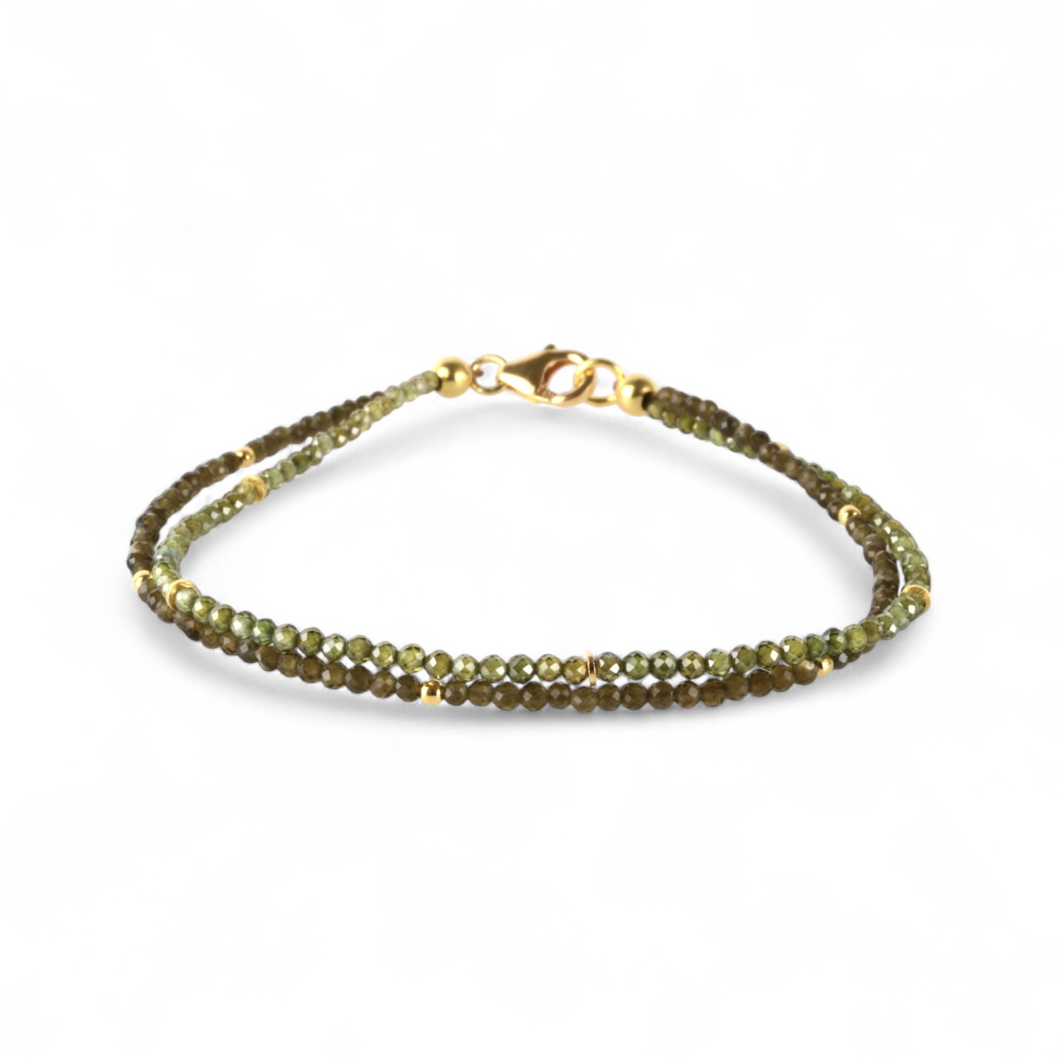 Armband 2-reihig mit Peridot und Katzenauge fein