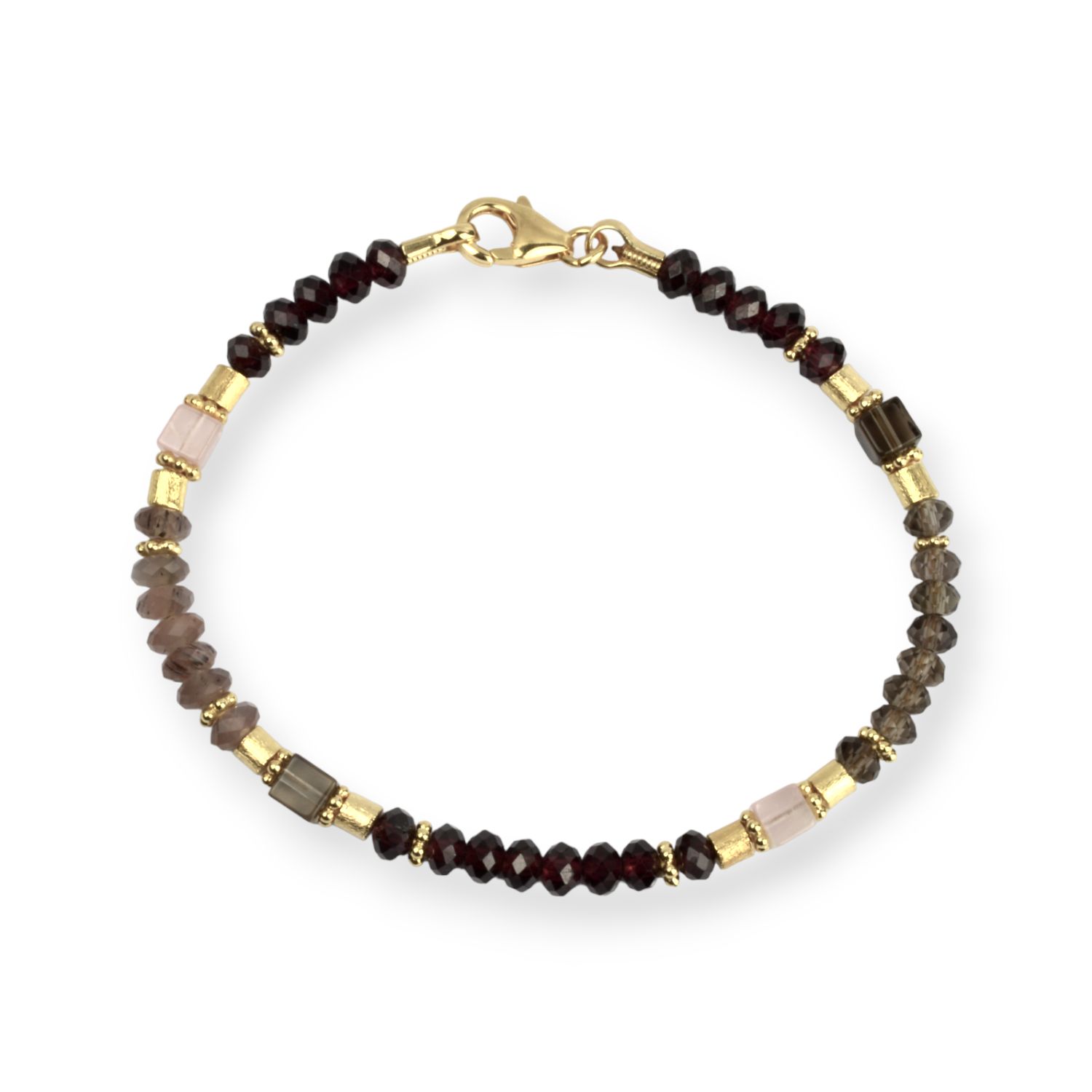 Armband mit Granat, Mondstein und Rauchquarz