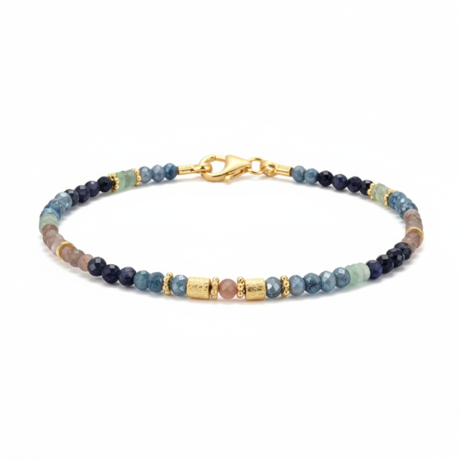 Schmidt Damen Armband aus 925 vergoldetem Silber mit Kyanit, Amazonit, Mondstein und Saphir, 18,5 cm