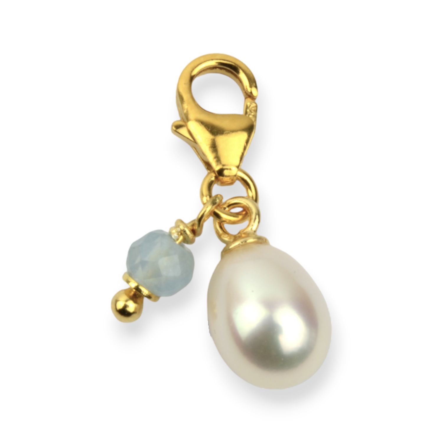 Schmidt Charm-Anhänger für Damen, 925 Silber vergoldet, mit Perle & Aquamarin, 21x6mm