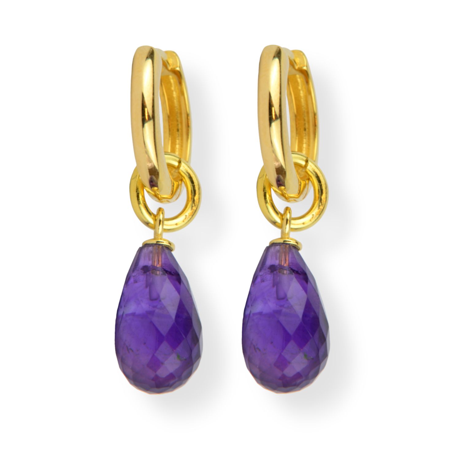 Schmidt Creolen für Damen 925 Silber vergoldet, Amethyst, 31mm - Gold & Violett