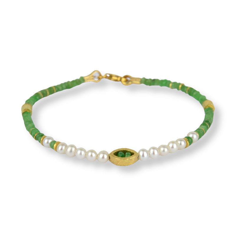 Schmidt Damen Armband in Gold/Silber 925 mit Smaragd und Süßwasserperlen, 18cm