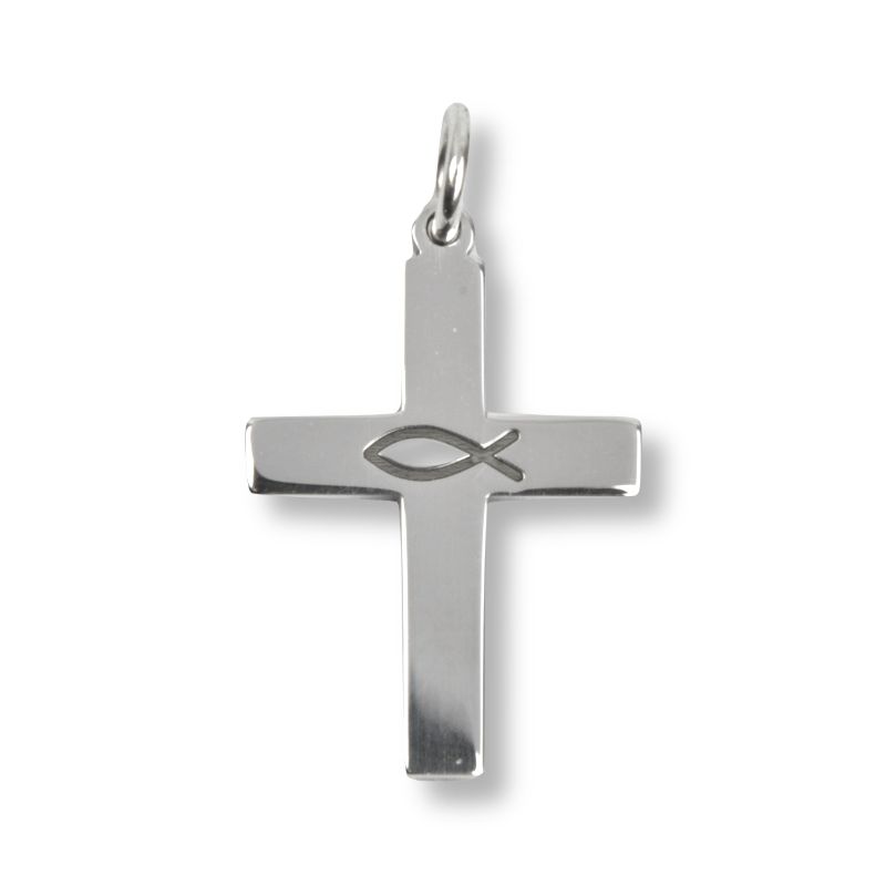 Schmidt Kreuz Anhänger mit Fisch Symbol, 925 Silber, 23*14mm, Unisex