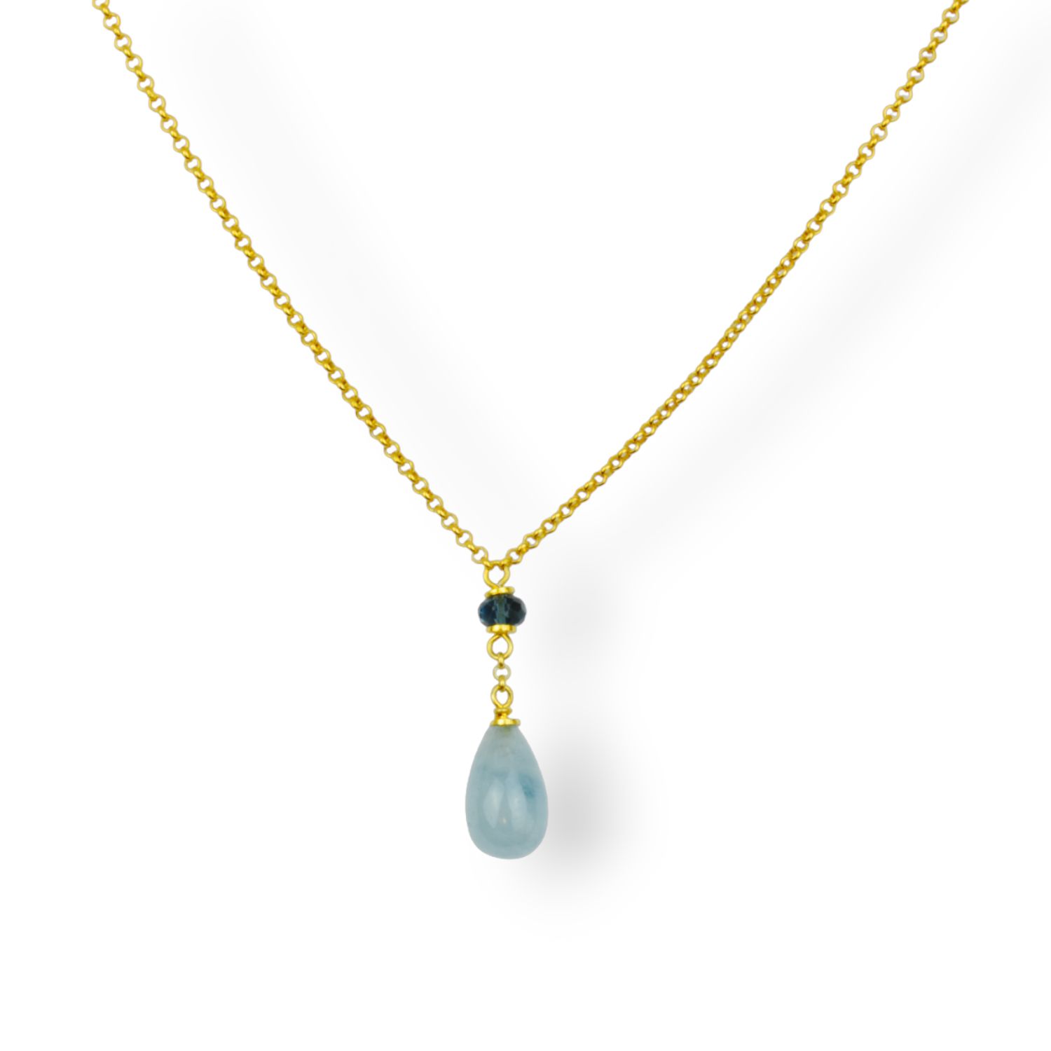 Schmidt Damen Kette in Gold, 925 Silber mit Aquamarin & Topas Anhänger 30mm, 47cm