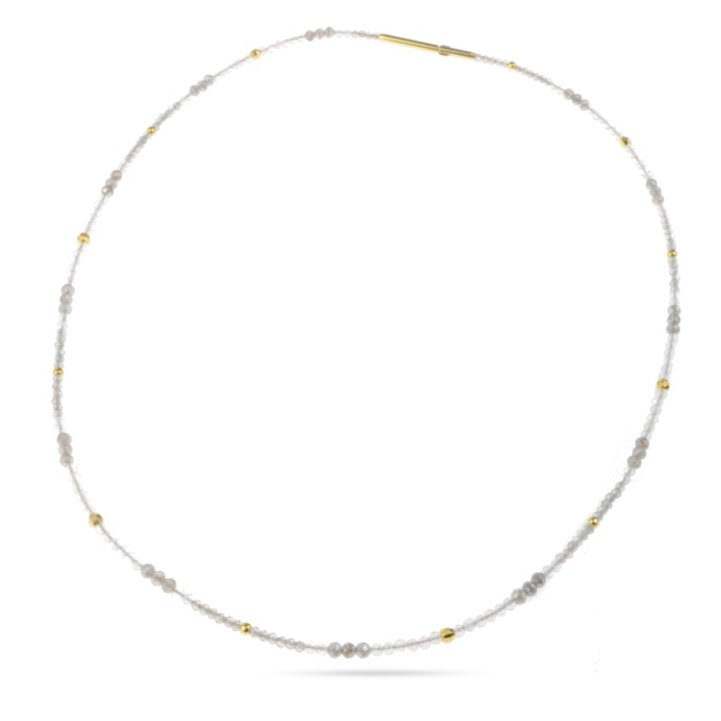 Schmidt Damen Kette Zirkon Labradorit, 925 Silber vergoldet, 43cm, gold-grau
