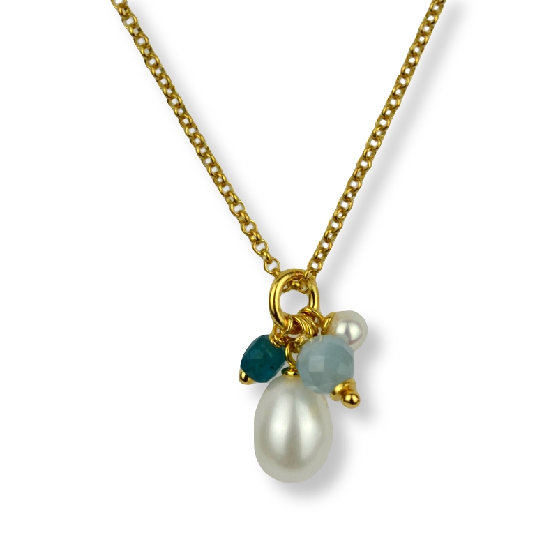 Schmidt Kette für Damen, vergoldetes Silber, Apatit, Aquamarin & Topas, 45cm