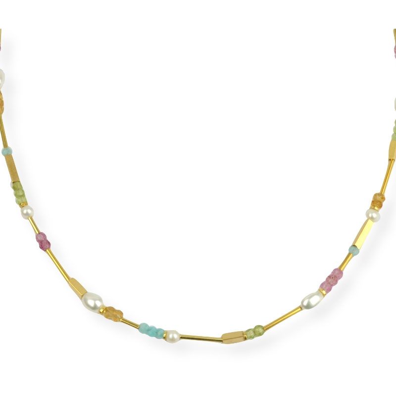 Schmidt Damen Kette, 925 Silber vergoldet, bunt Pastel Edelsteine, 43cm
