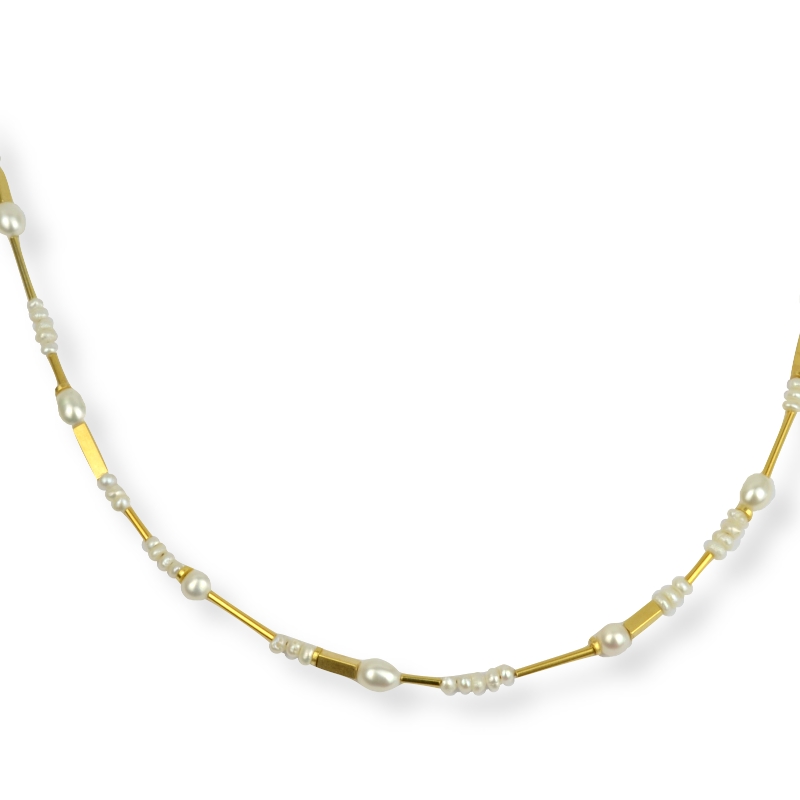 Schmidt Damen Kette in Gold & Weiß, 925 Silber vergoldet, Süßwasserperlen, 43 cm