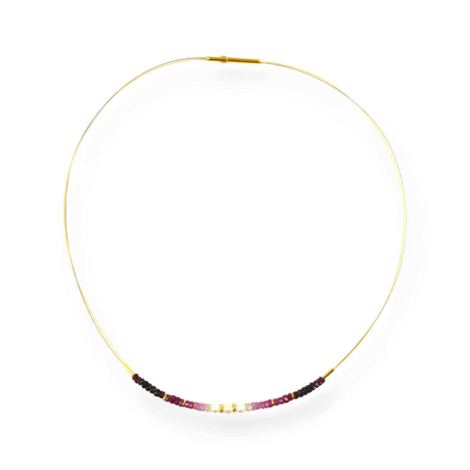 Schmidt Halsreif für Damen, zweireihig, gold und rot, Süßwasserperle & Rubin, 43 cm