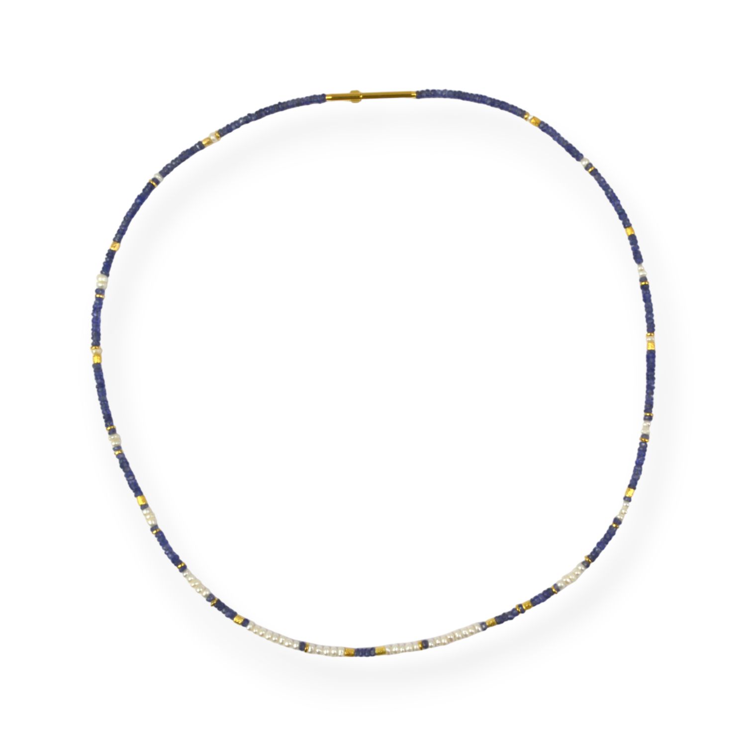 Schmidt Damen Kette vergoldet mit Saphir und Süßwasserperlen, 43cm – Gold/Blau/Weiß