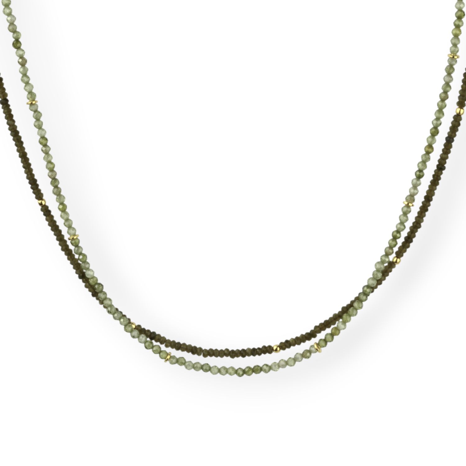 Schmidt Damen Kette 2-reihig vergoldet mit Peridot und Katzenauge, 45cm