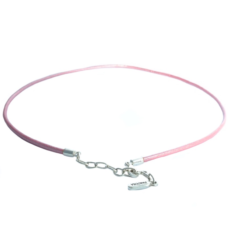 Pandora 925 Silberkette für Damen, 45cm lang, mit Rosa Lederhalsreif