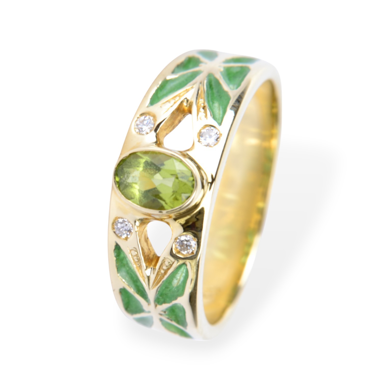 Schmidt Damenring in 585 Gold mit Peridot und Diamanten, Größe 54, grün-goldfarben
