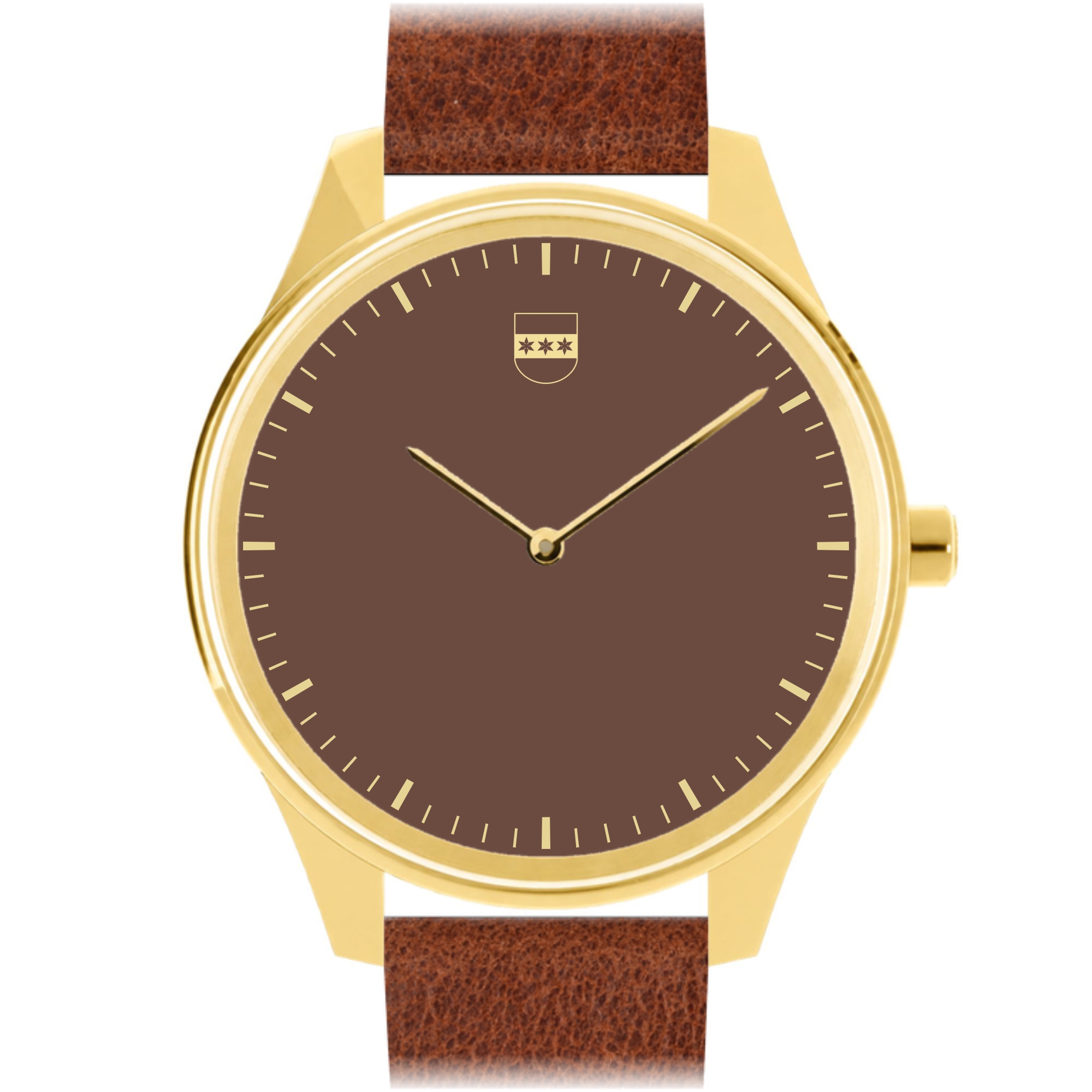 Vater & Sohn Stadtuhr Rheine mit Wappen – Armbanduhr goldfarben, Leder braun, 38 mm, Saphirglas